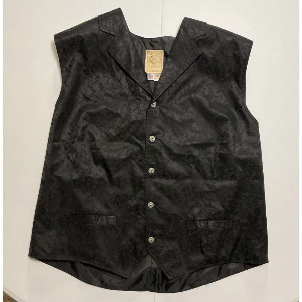 Wah Maker Frontier Clothing Mens 2XL Black Silk Damask Western Vest Made in USA
